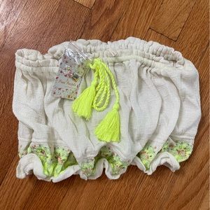 NEW! Free People Embroidered Beaded Boho Strapless Tube Top Lime Tassel Small